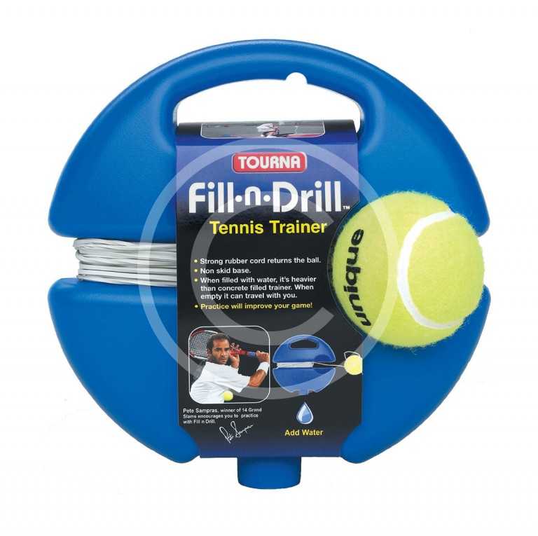Tourna Fill & Drill Tennis Trainer - Portable Rebound Practice With 15ft Cord
